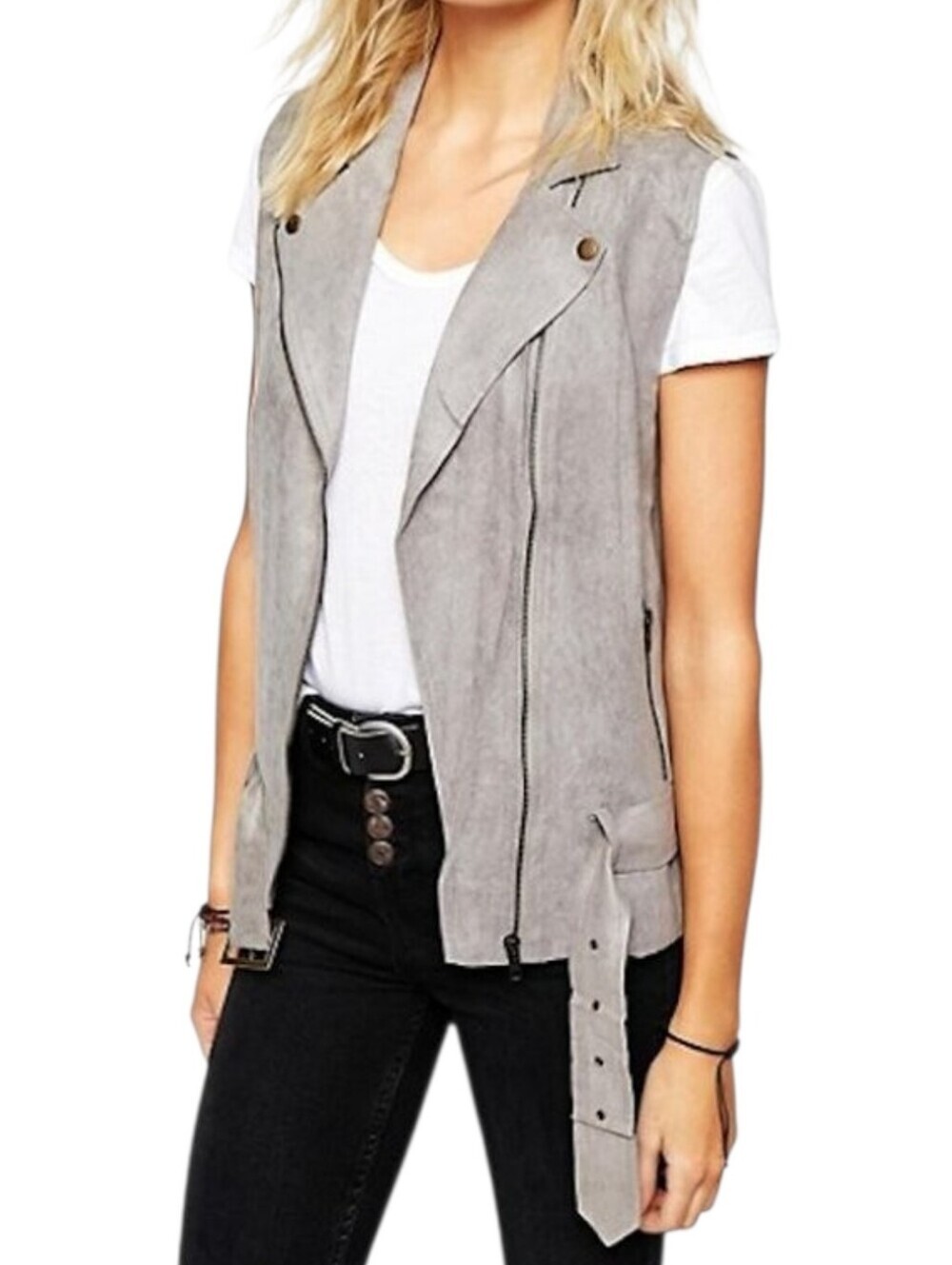 House of Harlow 1960 Stevie Vest Women Medium Grey Faux Suede